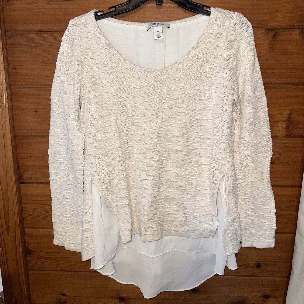 White House Black Market Sweater Knit Hi Low Ivory Coastal Medium